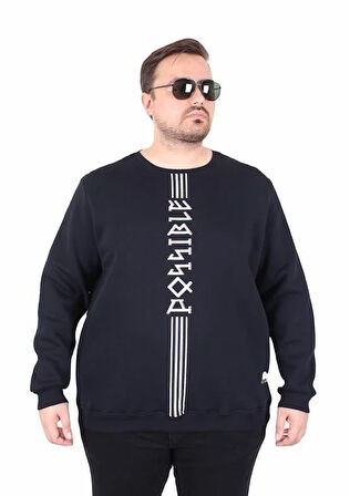 Starbattal Büyük Beden Bisiklet Yaka 3ip Sweat Possible 25719 LACIVERT