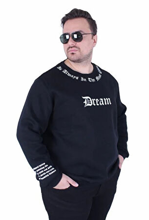 Starbattal Büyük Beden Bisiklet Yaka 3ip Sweat Dream 25715 SIYAH