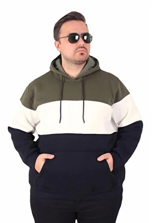 Starbattal Büyük Beden Kapüşonlu 3ip Sweat MG 25725 HAKI