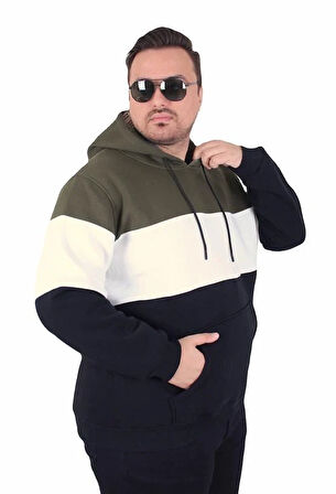 Starbattal Büyük Beden Kapüşonlu 3ip Sweat MG 25725 HAKI