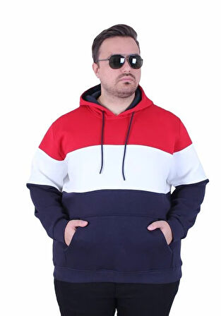 Starbattal Büyük Beden Kapüşonlu 3ip Sweat MG 25725 KIRMIZI