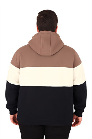 Starbattal Büyük Beden Kapüşonlu 3ip Sweat MG 25725 Vizon