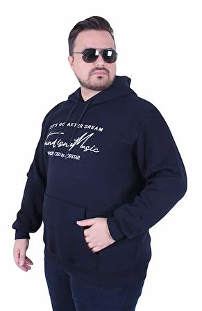Starbattal Büyük Beden 3ip Kapüşonlu Sweat Let's Go 25720 LACIVERT