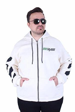 Starbattal Büyük Beden Kapüşonlu Fermuarlı 3ip Sweat MG 25718 BEJ