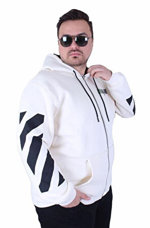 Starbattal Büyük Beden Kapüşonlu Fermuarlı 3ip Sweat MG 25718 BEJ