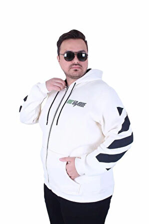 Starbattal Büyük Beden Kapüşonlu Fermuarlı 3ip Sweat MG 25718 BEJ