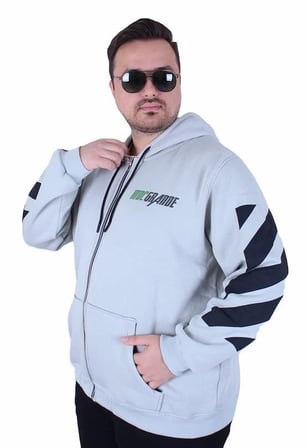Starbattal Büyük Beden Kapüşonlu Fermuarlı 3ip Sweat MG 25718 GRI