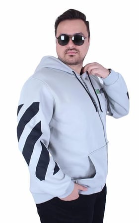 Starbattal Büyük Beden Kapüşonlu Fermuarlı 3ip Sweat MG 25718 GRI
