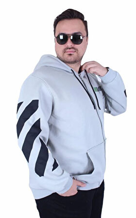 Starbattal Büyük Beden Kapüşonlu Fermuarlı 3ip Sweat MG 25718 GRI