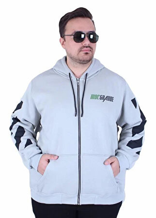 Starbattal Büyük Beden Kapüşonlu Fermuarlı 3ip Sweat MG 25718 GRI