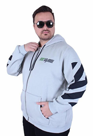 Starbattal Büyük Beden Kapüşonlu Fermuarlı 3ip Sweat MG 25718 GRI