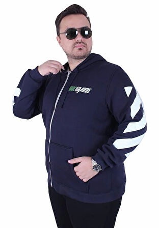 Starbattal Büyük Beden Kapüşonlu Fermuarlı 3ip Sweat MG 25718 LACIVERT