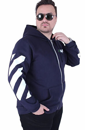 Starbattal Büyük Beden Kapüşonlu Fermuarlı 3ip Sweat MG 25718 LACIVERT