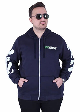 Starbattal Büyük Beden Kapüşonlu Fermuarlı 3ip Sweat MG 25718 LACIVERT