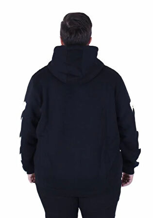 Starbattal Büyük Beden Kapüşonlu Fermuarlı 3ip Sweat MG 25718 SIYAH