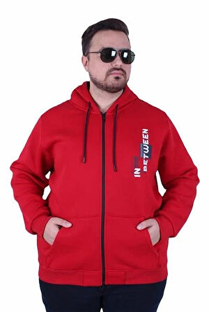 Starbattal Büyük Beden Kapüşonlu Fermuarlı 3ip Sweat İn Between 25717 KIRMIZI