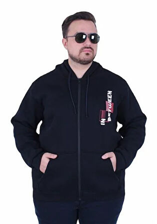 Starbattal Büyük Beden Kapüşonlu Fermuarlı 3ip Sweat İn Between 25717 LACIVERT