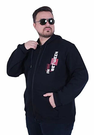 Starbattal Büyük Beden Kapüşonlu Fermuarlı 3ip Sweat İn Between 25717 LACIVERT