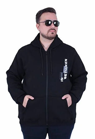 Starbattal Büyük Beden Kapüşonlu Fermuarlı 3ip Sweat İn Between 25717 SIYAH