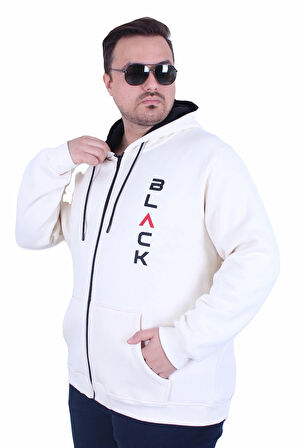 Starbattal Büyük Beden Kapüşonlu Fermuarlı 3ip Sweat Black 25716 BEJ