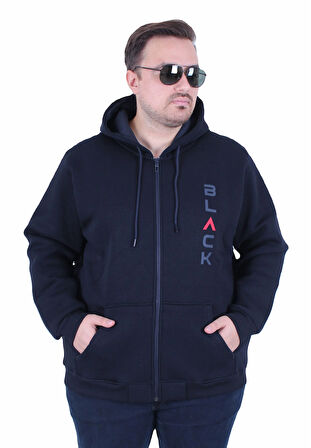 Starbattal Büyük Beden Kapüşonlu Fermuarlı 3ip Sweat Black 25716 LACIVERT