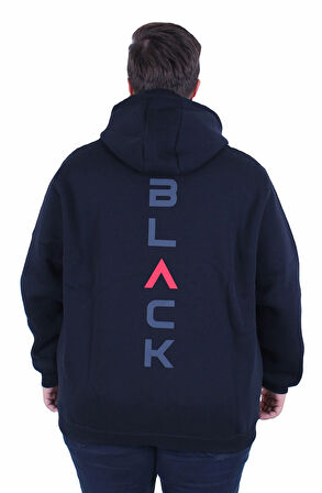 Starbattal Büyük Beden Kapüşonlu Fermuarlı 3ip Sweat Black 25716 LACIVERT