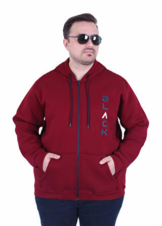 Starbattal Büyük Beden Kapüşonlu Fermuarlı 3ip Sweat Black 25716 MURDUM