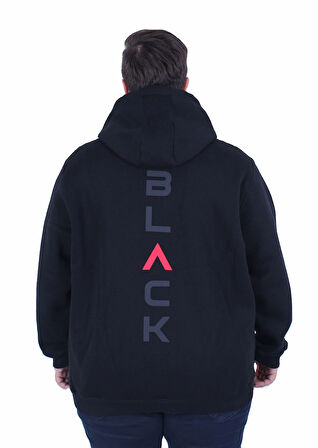 Starbattal Büyük Beden Kapüşonlu Fermuarlı 3ip Sweat Black 25716 SIYAH