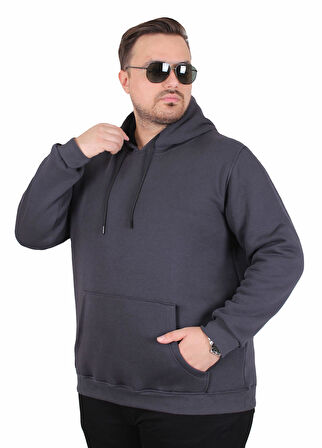 Starbattal Büyük Beden Erkek Basic Sweat Kapüşonlu 11700 FUME