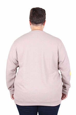 Starbattal Büyük Beden Bisiklet Yaka Sweat Double Face Pike EO 25703 BEJ