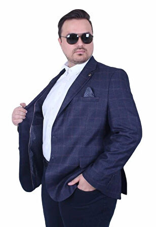 Starbattal Erkek Büyük Beden 4 Drop Blazer Ekose Ceket 500605 LACIVERT