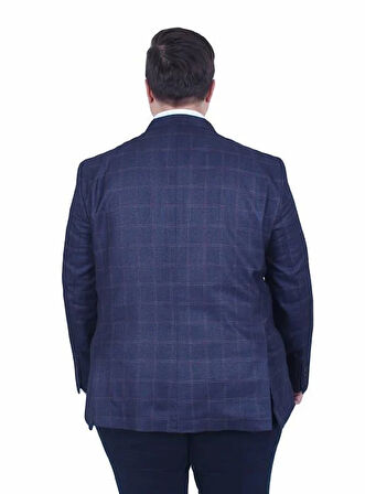 Starbattal Erkek Büyük Beden 4 Drop Blazer Ekose Ceket 500605 LACIVERT