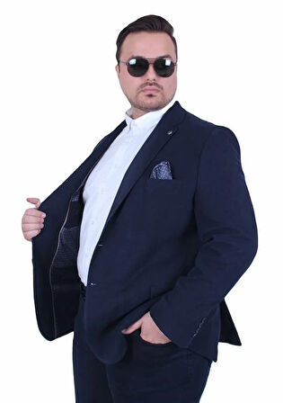 Starbattal Erkek Büyük Beden 4 Drop Blazer Şönili Ceket 500602 LACIVERT