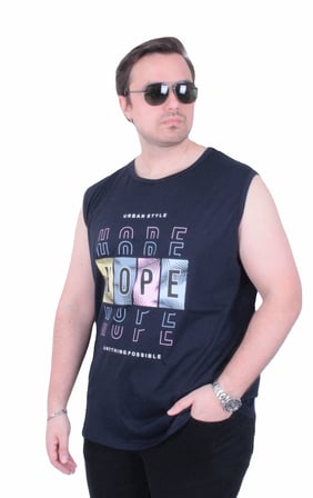 Starbattal Büyük Beden Baskılı Kolsuz Tişört Hope 26124 LACIVERT