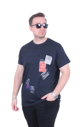 Starbattal Erkek Büyük Beden Sıfır Yaka Tişört One Time 26156 LACIVERT