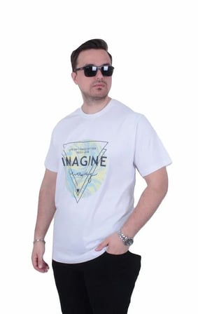 Starbattal Erkek Büyük Beden Sıfır Yaka Tişört Imagine 26132 BEYAZ