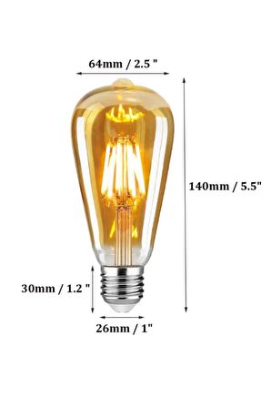 ST64 4 Watt Rustik Edison Ampul e27 Duy Armut 6 Adet