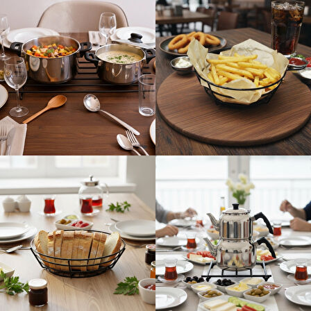 4’LÜ METAL SUNUM VE NİHALE SETİ – BÜYÜK NİHALE, SOSLUKLU  SUNUMLUK, EKMEK-MEYVE SEPETİ, KÜÇÜK NİHALE