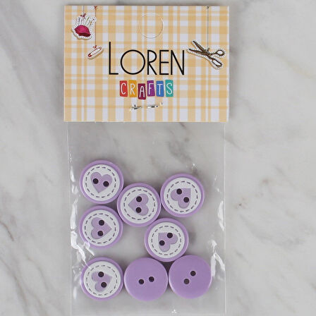 Loren Crafts lila 8 li kalp düğme - 474