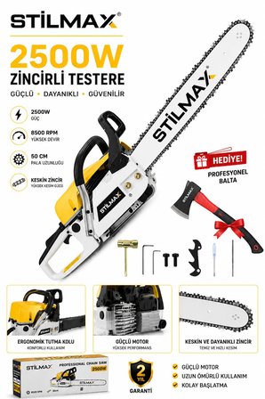 ST9200 Benzinli Ağaç Odun Dal Kesme Makinesi Motorlu Testere Zincirli Ağaç Kesme + Balta
