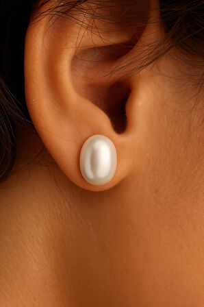 925 Ayar Gümüş Oval İncili Küpe 10x14 mm | Şık ve Zarif Tasarım | BymissMücevherat