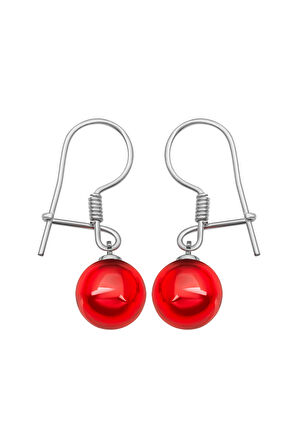 925 Ayar Gümüş Kancalı Küpe | 10 mm Kırmızı Zirkon Taşlı Küpe | BymissMücevherat