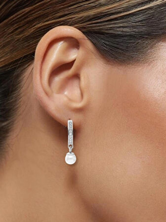 925 Ayar Gümüş Zirkon Taşlı İncili Halka Küpe