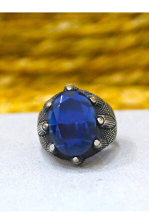 925 Ayar Gümüş Oval Lacivert Taşlı Yüzük