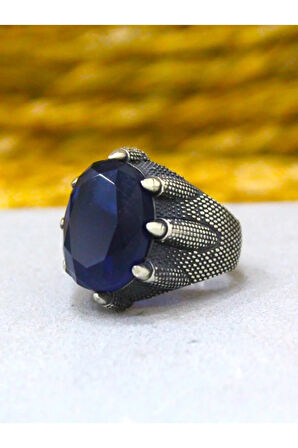 925 Ayar Gümüş Oval Lacivert Taşlı Yüzük