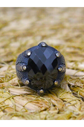 925 Ayar Gümüş Oval Pençe Model Siyah Zirkon Taşlı Yüzük