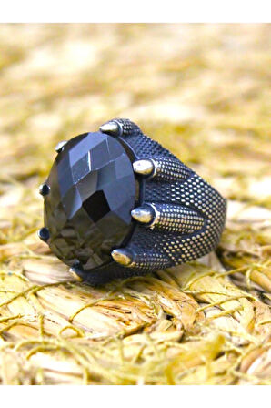 925 Ayar Gümüş Oval Pençe Model Siyah Zirkon Taşlı Yüzük