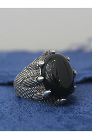 Oniks Taşlı 925 Ayar Gümüş Oval Pençe Model Erkek Yüzük