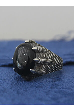 Oniks Taşlı 925 Ayar Gümüş Oval Pençe Model Erkek Yüzük