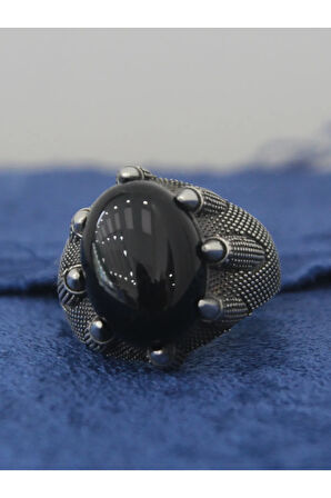 Oniks Taşlı 925 Ayar Gümüş Oval Pençe Model Erkek Yüzük